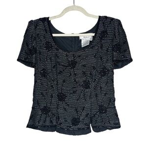 Vintage 90s Silk Beaded Top Cropped Fully Lined Size Medium